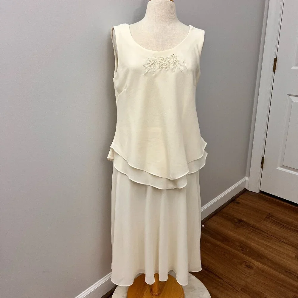 coldwater creek formal dresses Ivory Sleeveless Tiered Chiffon Dress Layered Sz 14 custom-order